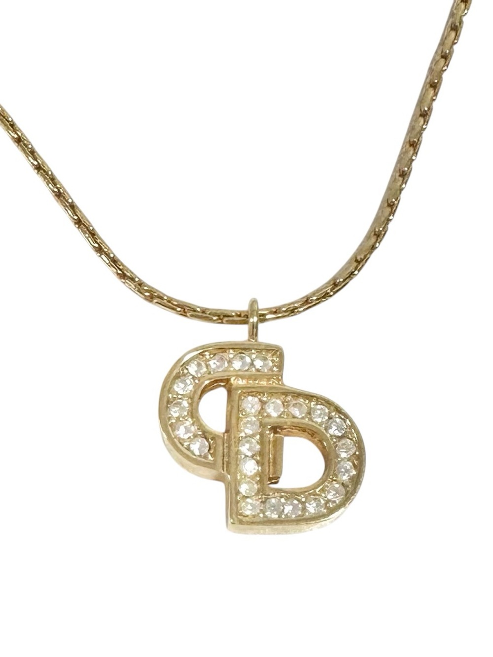 Christian Dior Gold & Crystal “CD” Initials Engraved Vintage Necklace - Picture 9 of 14